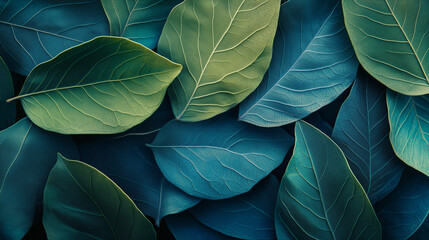 Obraz premium A collection of overlapping blue leaves, creating a serene and calming abstract texture.