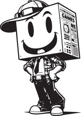 A man Standing funny comic Cartoon character black and white line art silhouette on white background