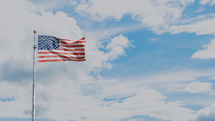 Raising the USA flag against the sky, place for text, 3D render