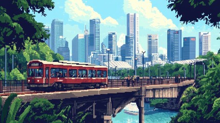 Fototapeta premium 8-bit pixel art of Singapore, showcasing the city in a nostalgic vintage game style