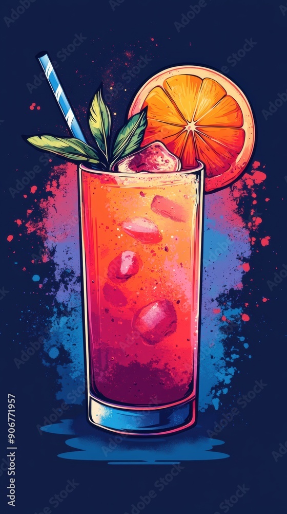 Canvas Prints Vibrant Cocktail with Orange Slice and Mint Leaves