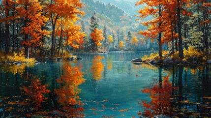Autumn Splendor: Serene Forest Lake Reflects Fall Colors