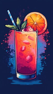 Vibrant Cocktail with Orange Slice and Mint Leaves