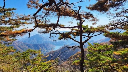 autumn view on korean mountain scenery, Homyeongsan Mountain, South Korea. Hiking. Korean mountains. Korean mountain landscapes.