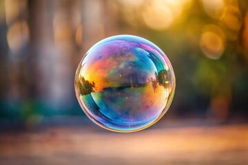 Single soap bubble in motion