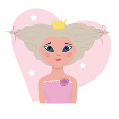 Cute Cartoon Girl Princess in pink dress
