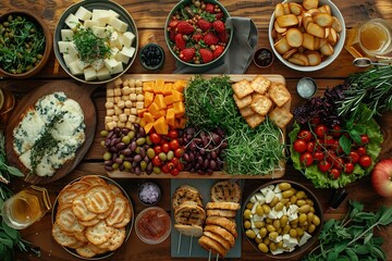 Fototapeta premium Appetizers and Snacks on a Wooden Table