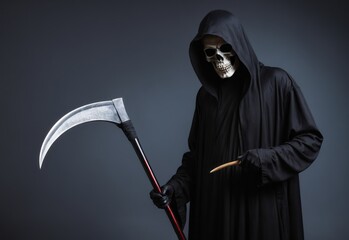 The grim reaper with a scythe, portrait of the death