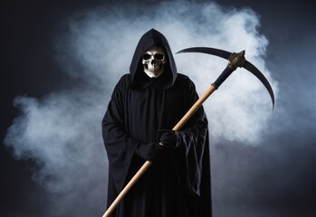 The grim reaper with a scythe, portrait of the death