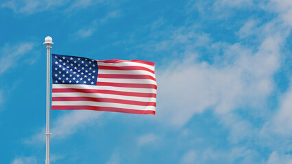 Raising the USA flag against the sky, place for text, 3D illustration