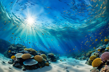 coral reef in the blue sea