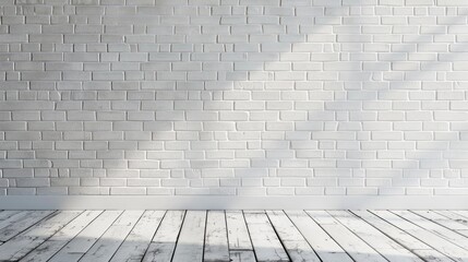 Fototapeta premium Minimalist white brick wall with space for work and design in room interior theme