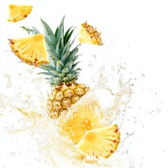 Slices of fresh delicious pineapple splashed with juice