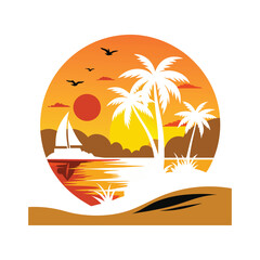 Silhouette Summer seaside vector