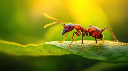 Naklejka premium Ant standing on leaf