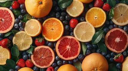 Vibrant Citrus Fruits and Berries Still Life