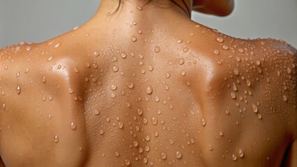 Fototapeta premium Detailed View of Woman’s Upper Back with Water Droplets and Smooth Skin 