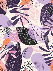 Fototapeta premium A colorful and abstract painting of leaves and flowers