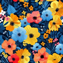 Seamless floral pattern with poppies and wildflowers