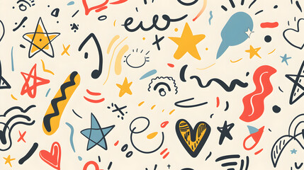 A colorful background with many different shapes and symbols, including stars