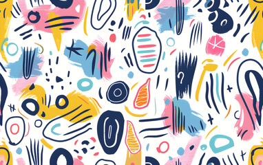 A colorful, abstract painting with a lot of different shapes and patterns