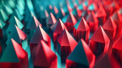 Abstract background with a field of red and blue pyramids.