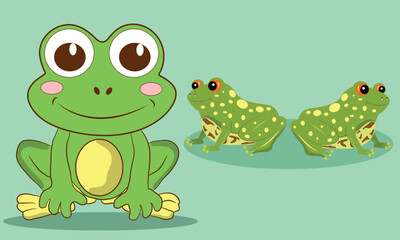 Green frog Hand drawn cartoon illustration vector