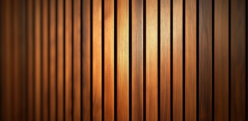 A close-up of vertical slats on an interior wall, showcasing the texture and detail of each wooden surface, illuminated by soft ambient lighting that casts gentle shadows