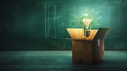 Think outside the box on school green blackboard . startup education concept. creative idea. leadership.