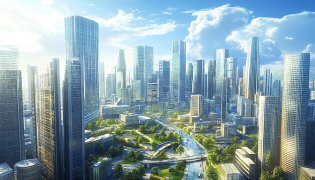 Urban Development: Modern High-Rise Buildings and Cityscape, vibrant cityscape with sleek