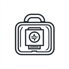 An outline icon of a defibrillator machine on a white background is an effective and decorative representation.