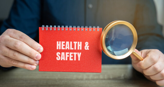 Notes with the word Health and Safety. Occupational health and safety systems, protect employees. Safe workplace which uses safe plant and equipment. Successful business concept.