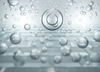 Bubble Molecules Cosmetic serum, Skin Repair, Collagen Serum, Cosmetic Background, 3D Rendering