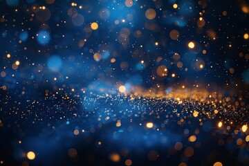 Vibrant Confetti on a Deep Blue Background with Glittering Gold Particles, an Abstract Celebration Concept in a Luxurious Navy and Gold Display