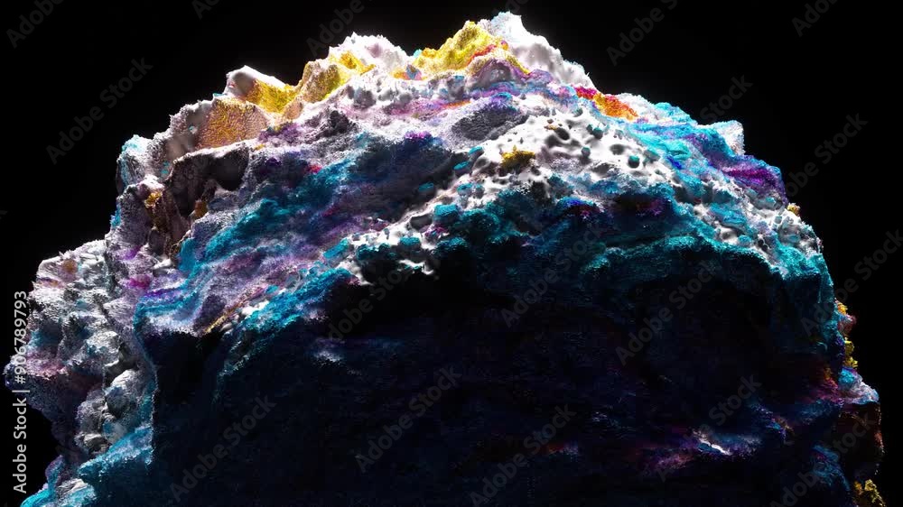 Sticker 3d render of abstract art video animation with surreal mineral geology stone object ocean coral reef