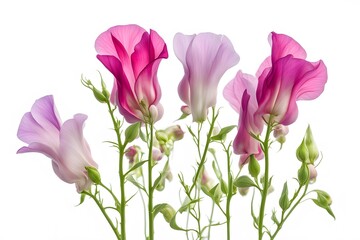 Naklejka premium Perennial sweet pea flowers white background, Ai Generated
