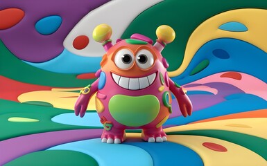 Obraz premium Playful 3D Cartoon Monster with Bright Background Ideal for Character Design