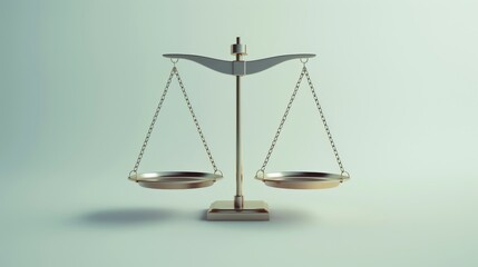 A silver scale with two empty plates, symbolizing balance, justice, or decision making.  The background is a light blue.