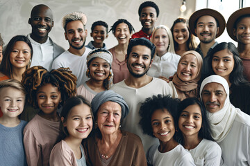 Large group of happy multiethnic and multi-generational people