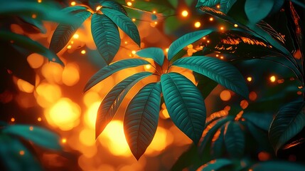 Tropical Leaves with Bokeh Lights