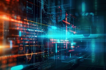 A stylized fortress composed of digital elements and circuits, guarded by an overlay of vibrant, moving code, symbolizing robust and ongoing cybersecurity measures.