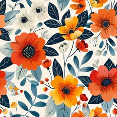 Seamless floral pattern with poppies and berries. illustration.