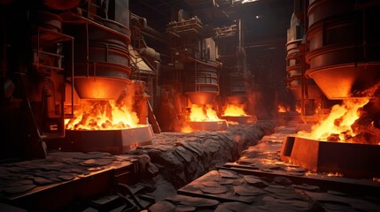 Blast furnace smelting liquid steel in steel mills. Neural network ai generated art