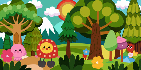 Forest with trees Scene Vector Illustration for kids story