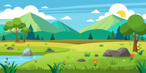 Naklejka premium Mountains Scene Vector Illustration for kids