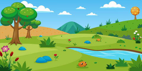 Obraz premium Mountains Scene Vector Illustration for kids