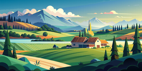 Mountains Scene Vector Illustration for kids