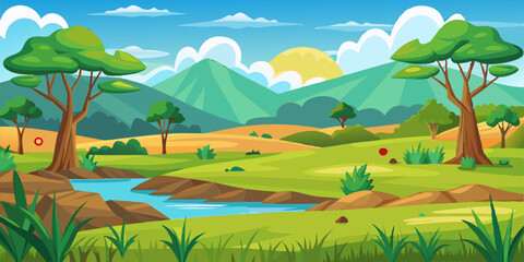 Fototapeta premium Mountains Scene Vector Illustration for kids