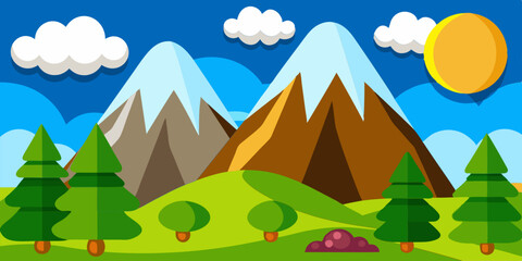 Mountains Scene Vector Illustration for kids