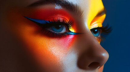 Bright designer stylish makeup on a beautiful female face, the best graphic resources